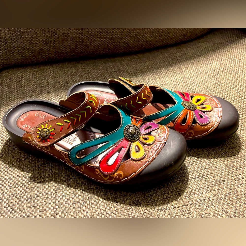 L’Artiste by Spring Step Leather Copa Clog Slip On Slides Sandal Size 9 Size 40